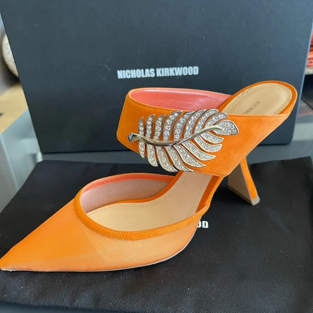 NICHOLAS KIRKWOOD shiny ORANGE high HEELS Mules - Picture 3 of 9